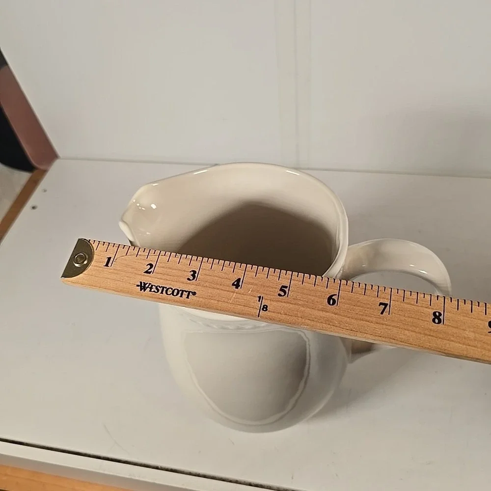 WHITE HOME CERAMIC PITCHER 7 1/2 INCHES‎ TALL
